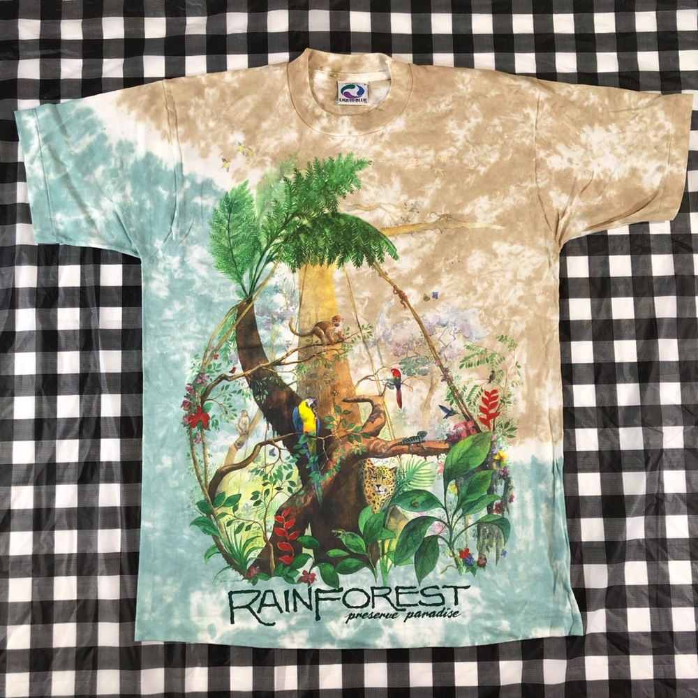 Rainforest 1991 Liquid Blue Vintage All Over Tie T